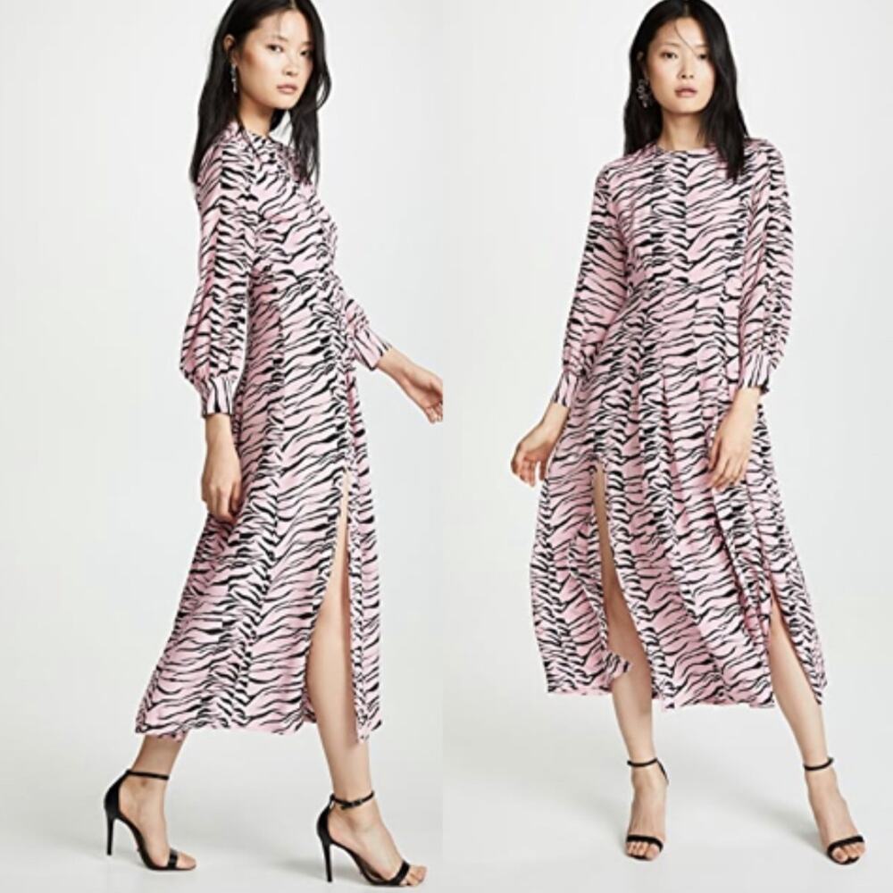 Rixo London Emma Silk Dress in Pink Black Zebra